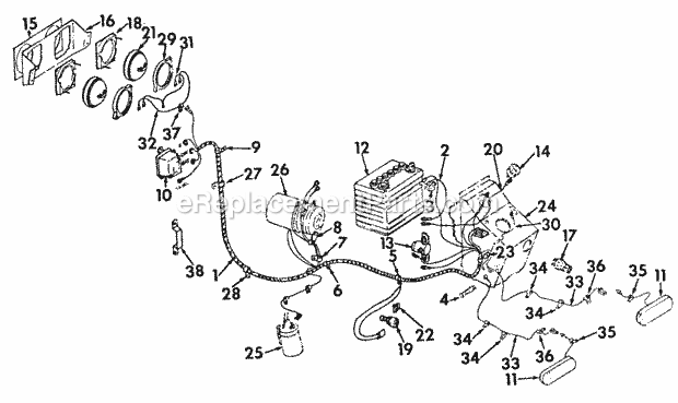 Starting & Lighting Diagram and Parts List for 147 2050041U, 2050203U Cub Cadet Lawn Tractor
